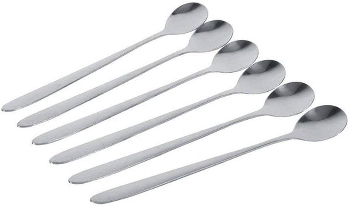 Lepels Hoogwaardig Roestvrij Staal - Set van 6 - Lange Steel 18 cm - Glanzend - Veelzijdig - Duurzaam en Praktisch - Eetlepel