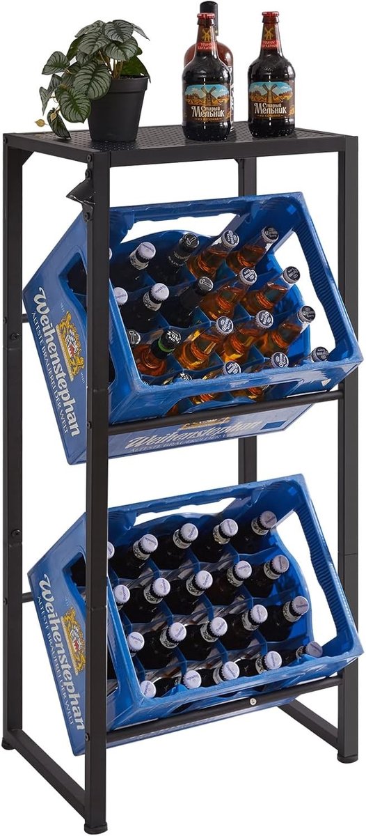 Stabiele metalen drankkratstandaard voor woonkamer en keuken, geschikt voor 2 kratten, 46 x 32 x 105 cm, ideaal voor wijn en drankenopslag