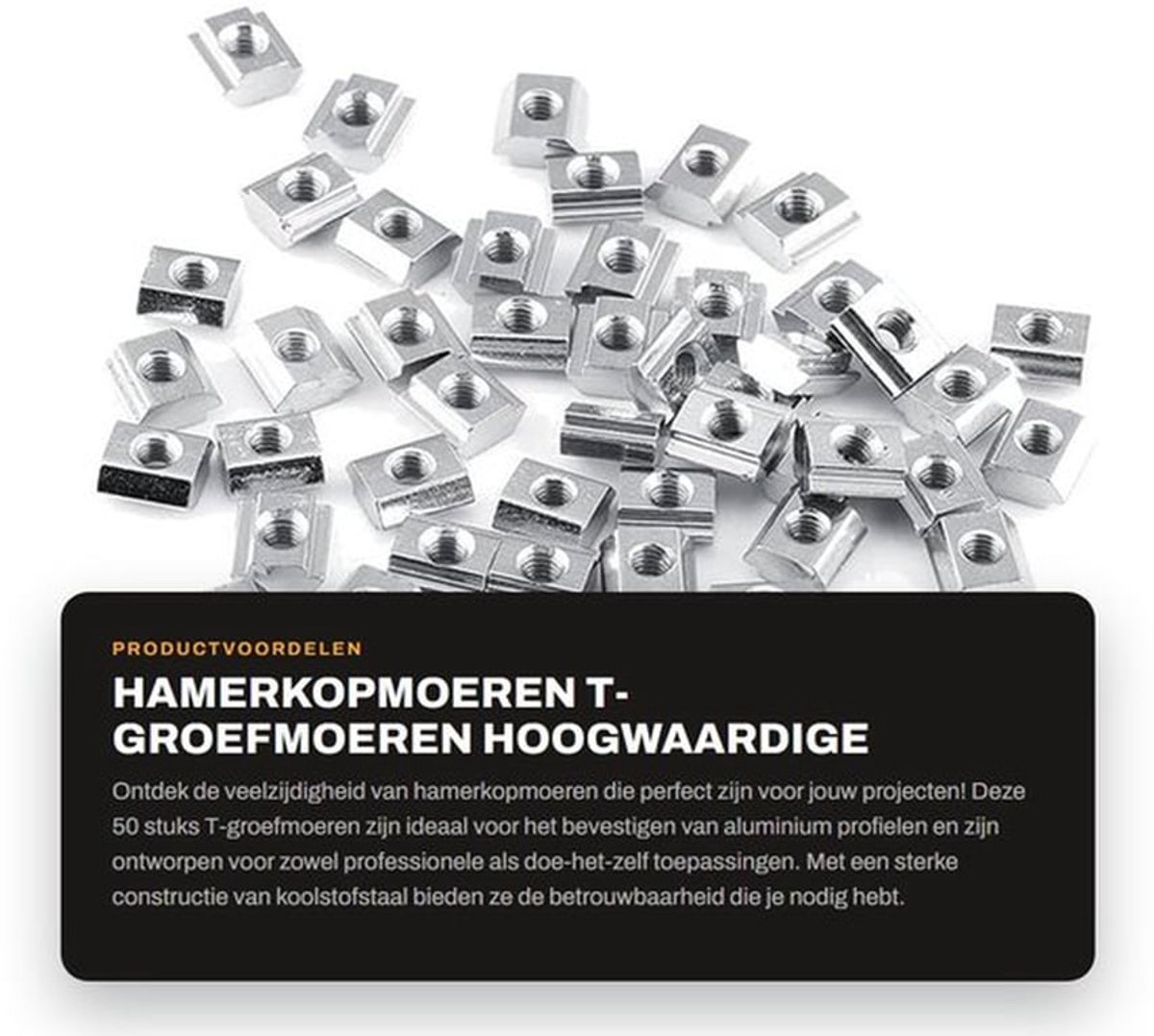 Hamerkopmoeren 50 Stuks - T-groefmoeren - Koolstofstaal - Aluminium Profiel Accessoires - Professionele Kwaliteit - Europese Standaard