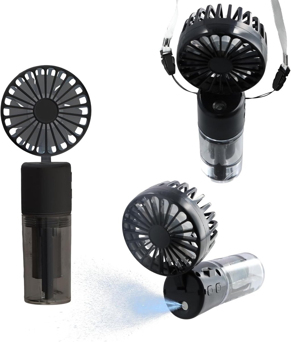 Mini airco - Zwart - 16,3 x 6,4 x 3,2 cm - Draagbare Ventilator met Waterverstuiver - Voor Thuis en Kantoor