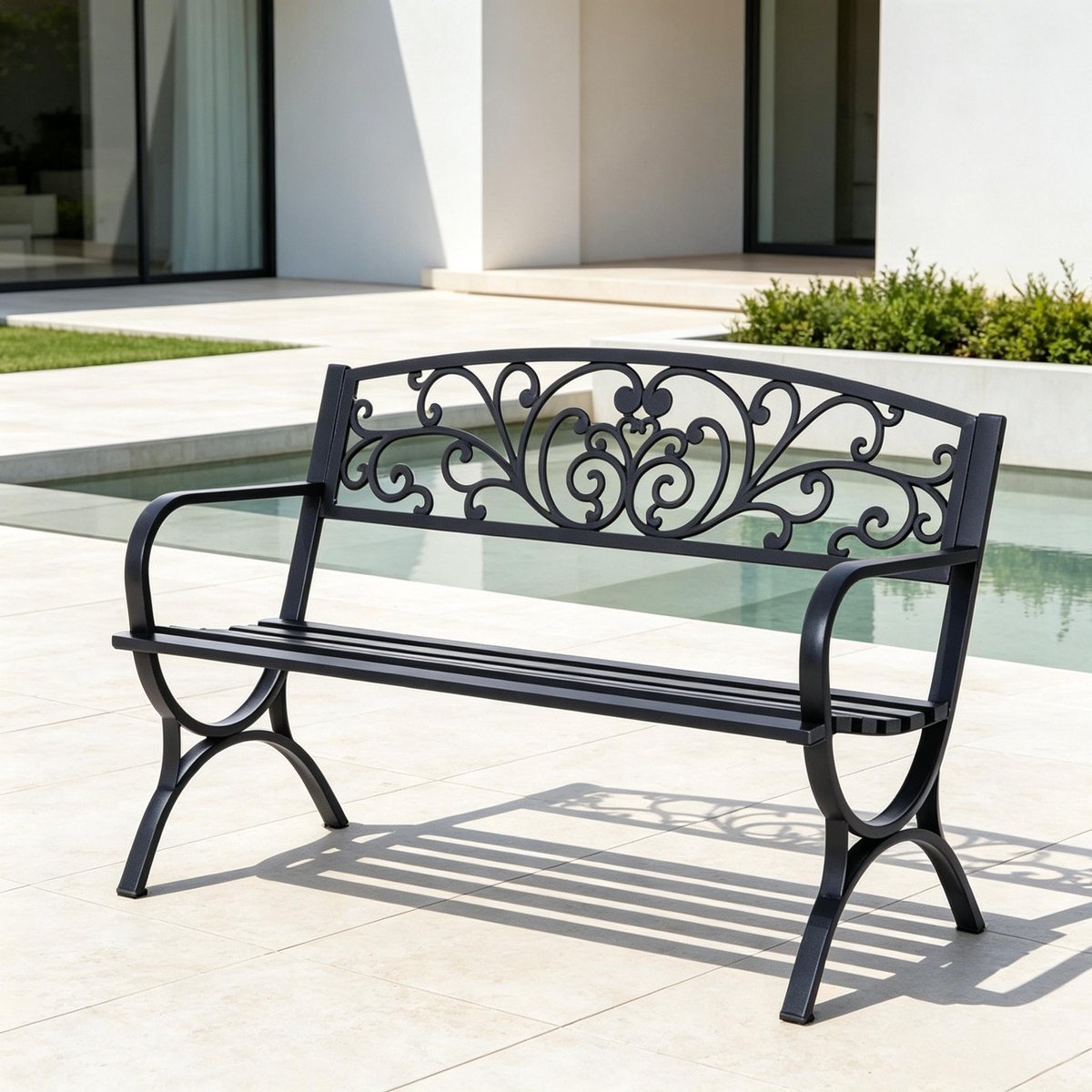 MIVRAY Tuinbank 127 Cm - Vintage Opengewerkt Rugdesign Met Armleuningen - Voor Tuin, Terras En Veranda - Staal En Gietijzer - Zwart