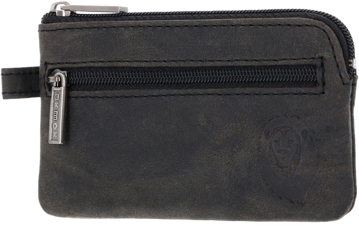 oxmox Leren sleutelgeval Leather Keyholder Freedom Lion Embossed Vintage Black zwart