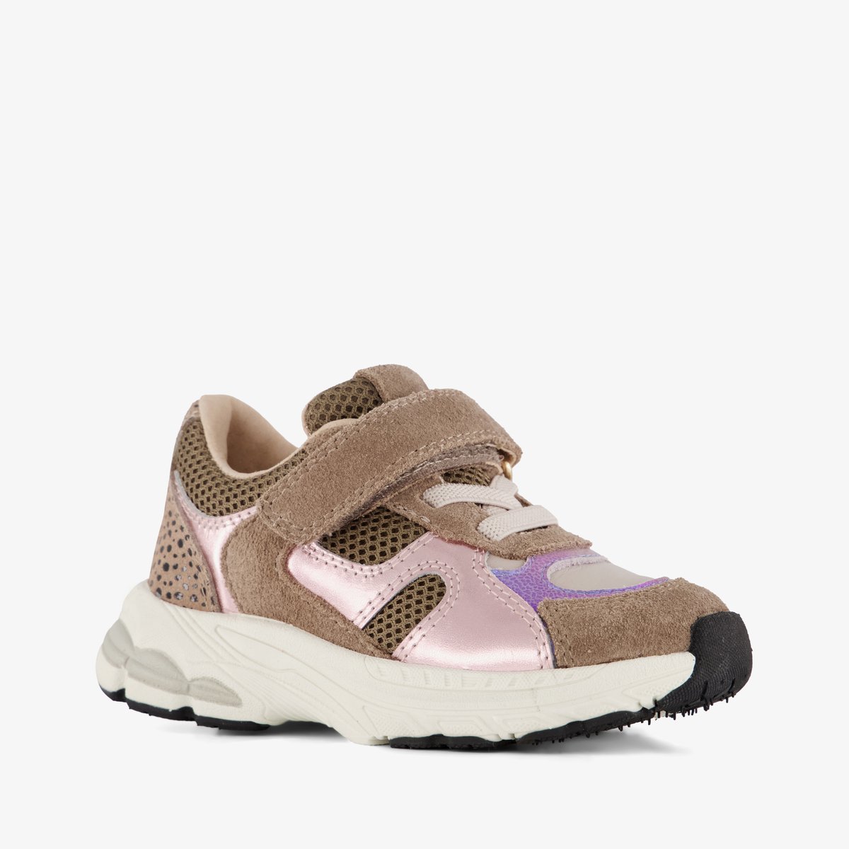 Stap leren meisjes sneakers met metallic details bruin - Maat 21