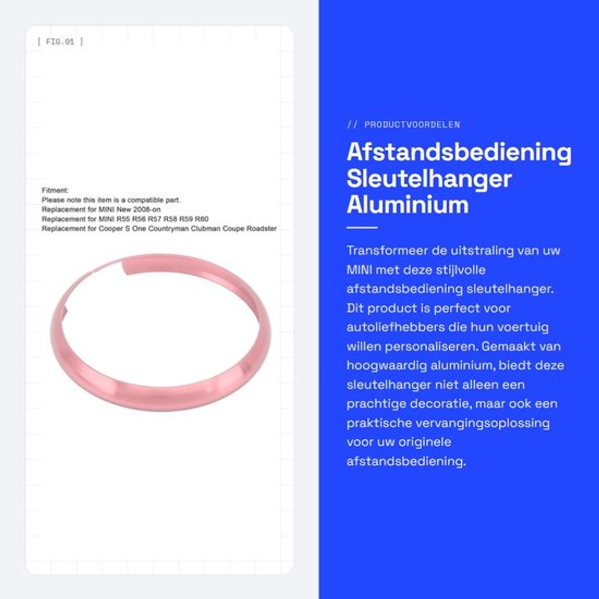 Afstandsbediening Sleutelhanger - Aluminium Sleutelhanger - Decoratie - Vervanging - MINI R55/R56/R57/R58/R59/R60