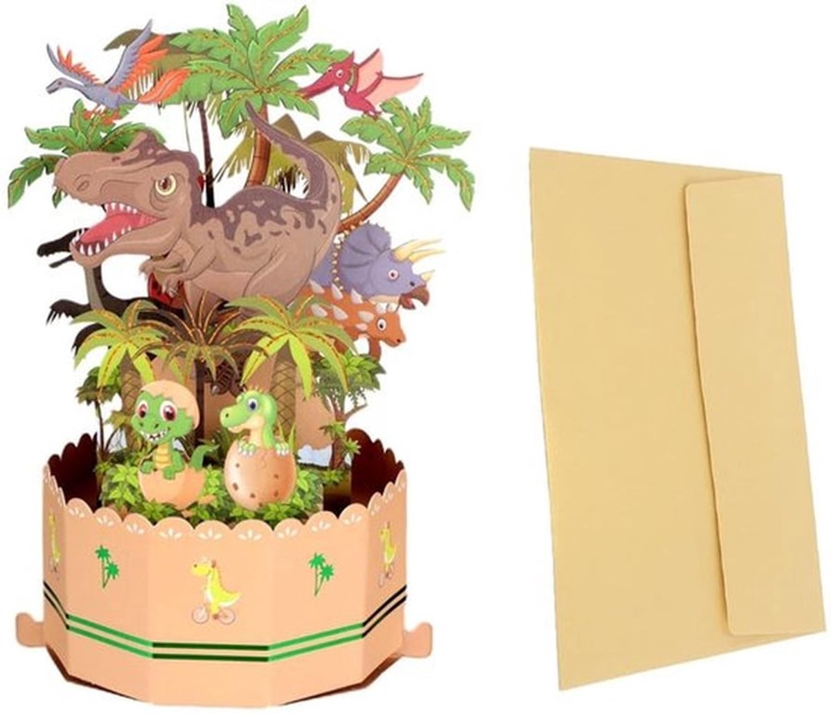 Verjaardagskaart 3D Pop-up Dinosaurus - Kaart met Envelop - Cadeau voor Jongens/Meisjes - Dinosaurusliefhebbers - Creatieve Decoratie - Ideaal voor Verjaardagen