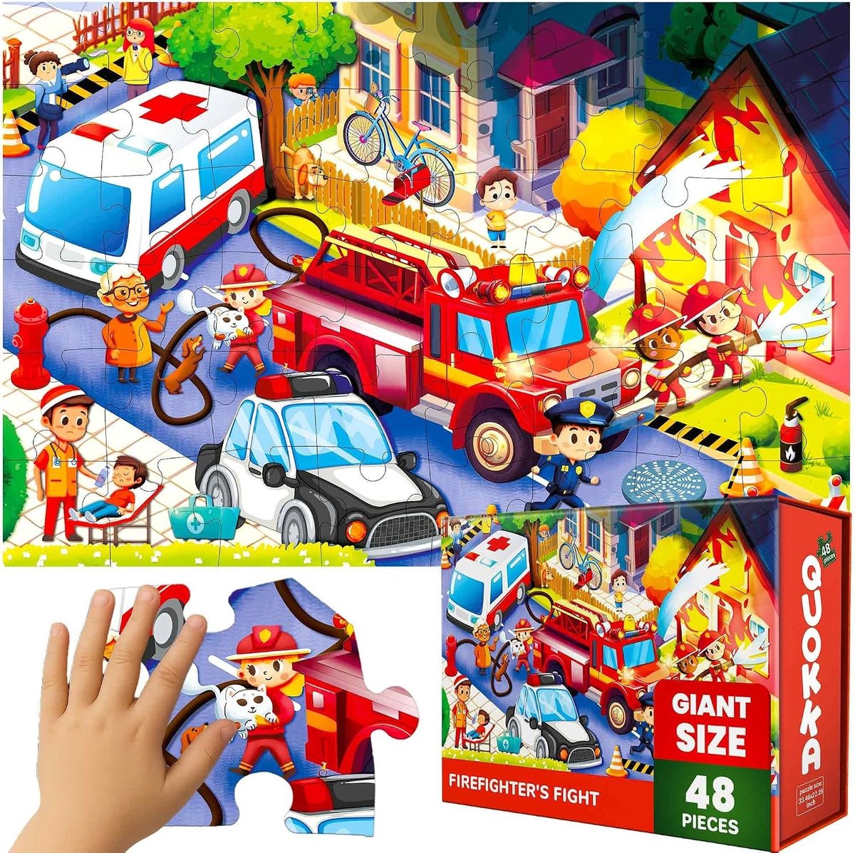 Voerpuzzel voor kat - Brandweerwagen - 61,4 x 91,4 cm - Kartonnen Vloerpuzzel voor Kinderen 4-6 Jaar