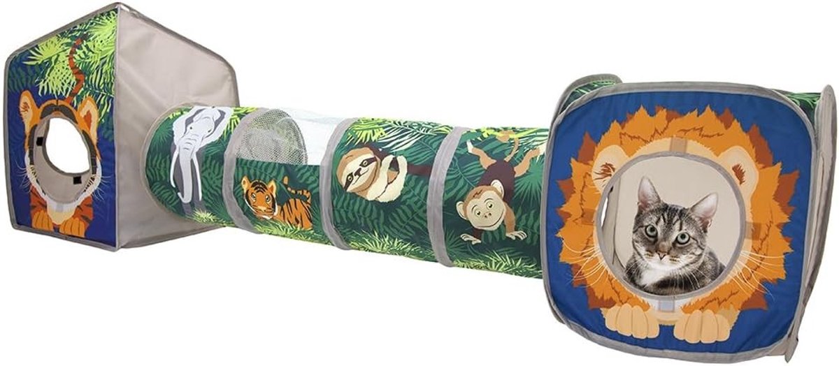 Voerpuzzel voor kat - Groen - Opvouwbare Polyester Katten Cube Set met Tunnel - Speelgoedgebied voor Katten