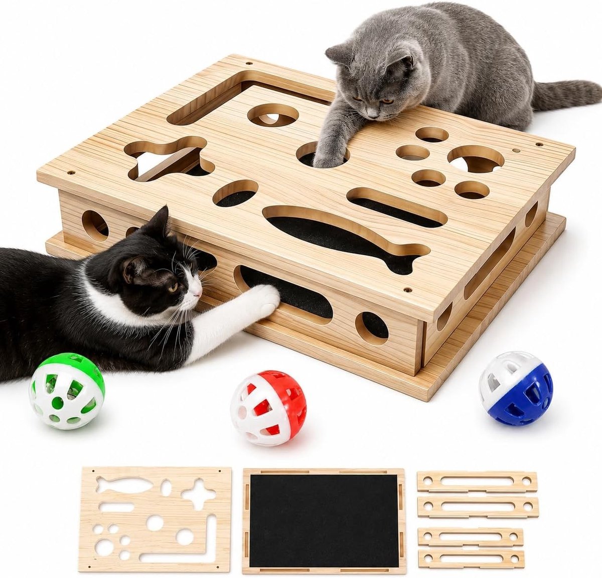 Voerpuzzel voor kat - Hout - 39 x 30 x 8 cm - Interactief Krabspeelgoed met Klauwverzorging - Voor Katten