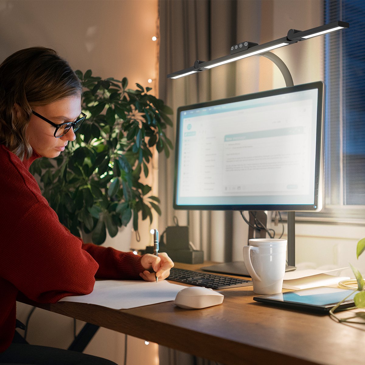 MUPOO Bureaulamp LED Dimbaar met Klem - Werklamp met 3 Verstelbare Lichtstrips & 360° Flexibele Zwanenhals -Hobbylamp met Touchbediening - 5 Lichtkleuren & 5 Helderheidsstanden - Monitor Lamp voor Kantoor, Tekentafel, Groot Bureau en Thuiswerk thumbnail 5