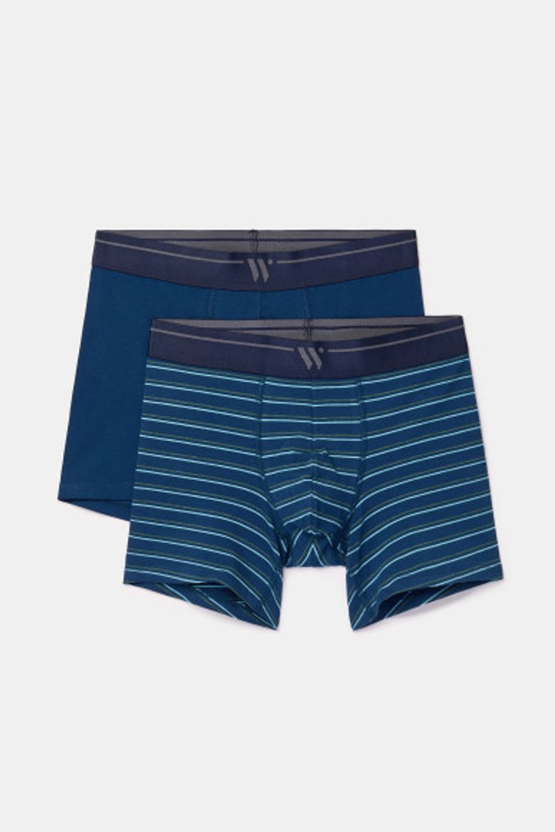Woody Heren Boxer Duopack Donkerblauwe Streep + Donkerblauw Blauw XXL