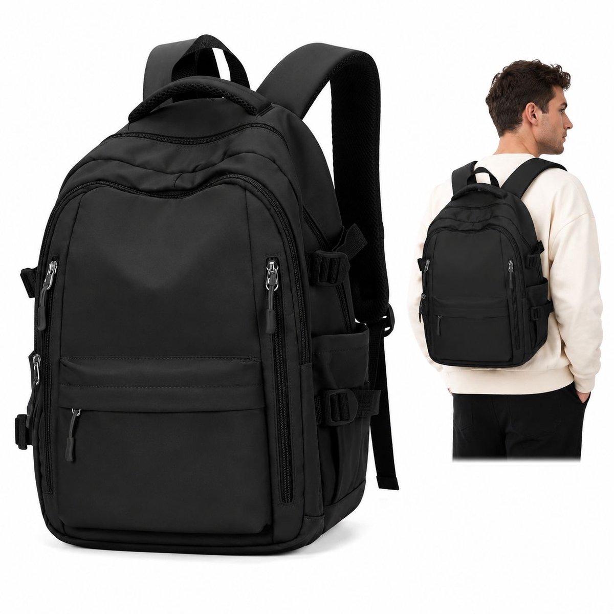 Bobypet - Schoolrugzak - 14 inch laptoprugzak 42 x 30 x 14 cm - waterdicht nylon - voor school en dagelijks gebruik - zwart
