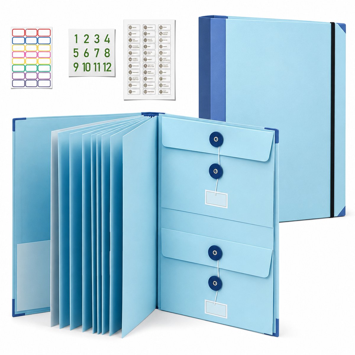 VHV - Sorteermap A4 - Projectmap - Belangrijke Documentenorganizer - Documentenmap met Vakken - Accordeon Map voor Papieren en Nalatenschap School - Dossiermappen - Blauw