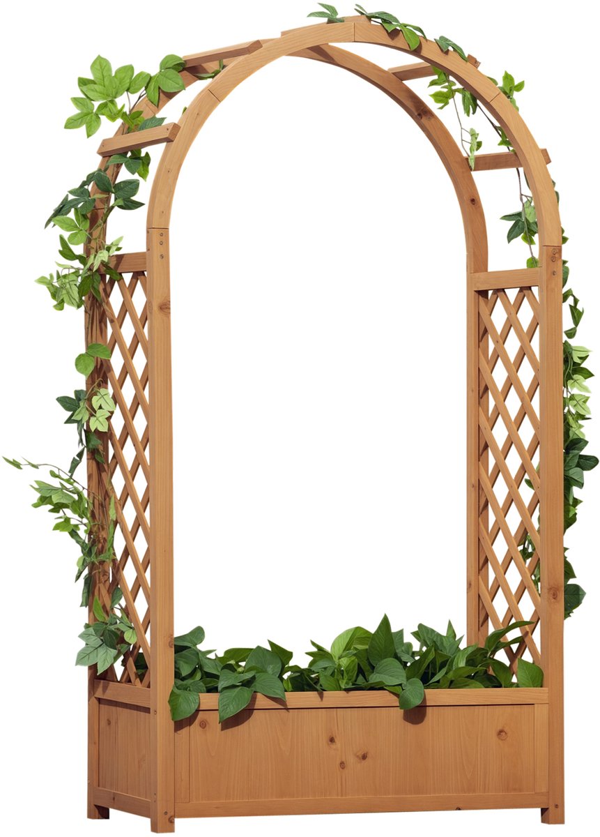 Plantenbak met Klimrek - Rechthoek Bloembak met Gebogen Dak - 83 x 36 x 152 cm – Lattenbodem – Vooraf geolied vurenhout