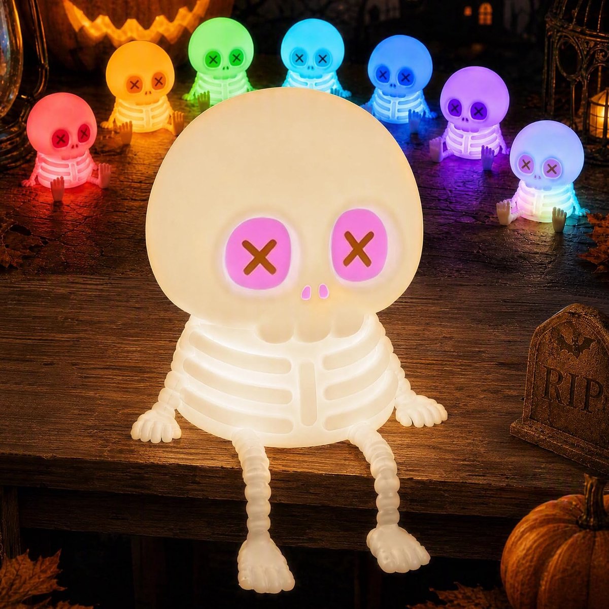 Schedel nachtlampje, knijpbaar siliconen met antipp-functie, warmwit en 7 kleuren RGB, BPA-vrij, blauw lichtvrij oogvriendelijk nachtlampje voor babyvoeding, kinderkamerdecoratie, camping [Energieklasse F]