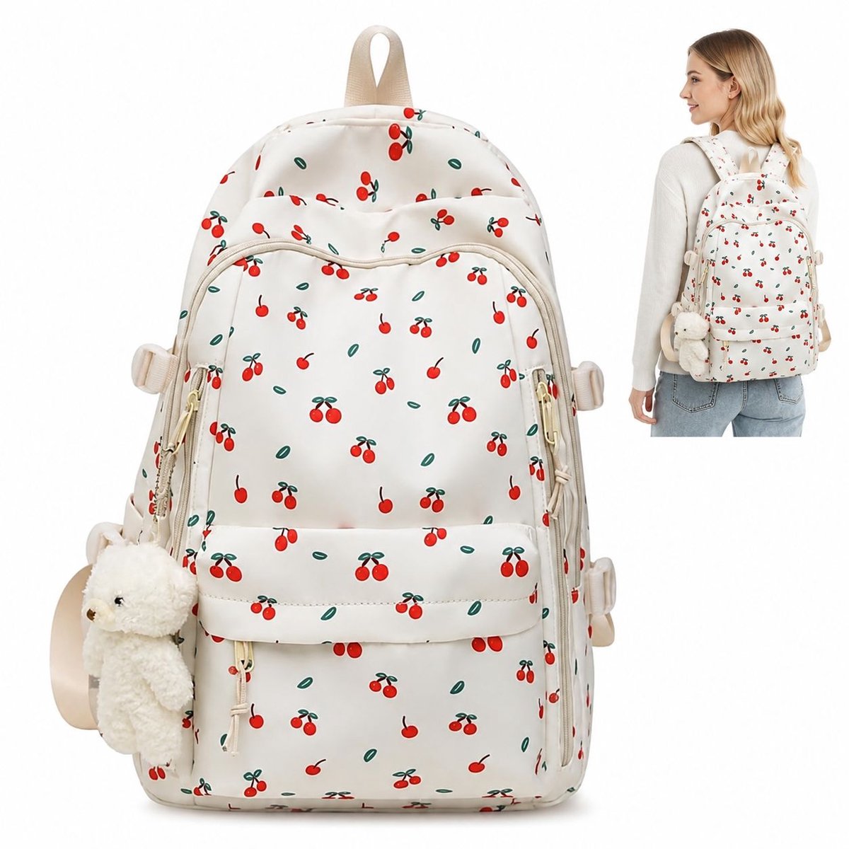 Bobypet - Damesrugzak - 15,6 inch laptoprugzak met 8 vakken - waterafstotend nylon - roze bloemenprint