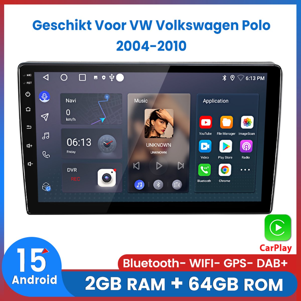 Awesafe Autoradio - Geschikt voor VW Volkswagen Polo 2004 t/m 2010 - Ram 2GB + Rom 64GB - Draadloos Carplay Android Auto - GPS RDS Bluetooth - Navigatie - 2004 2005 2006 2007 2008 2009 2010