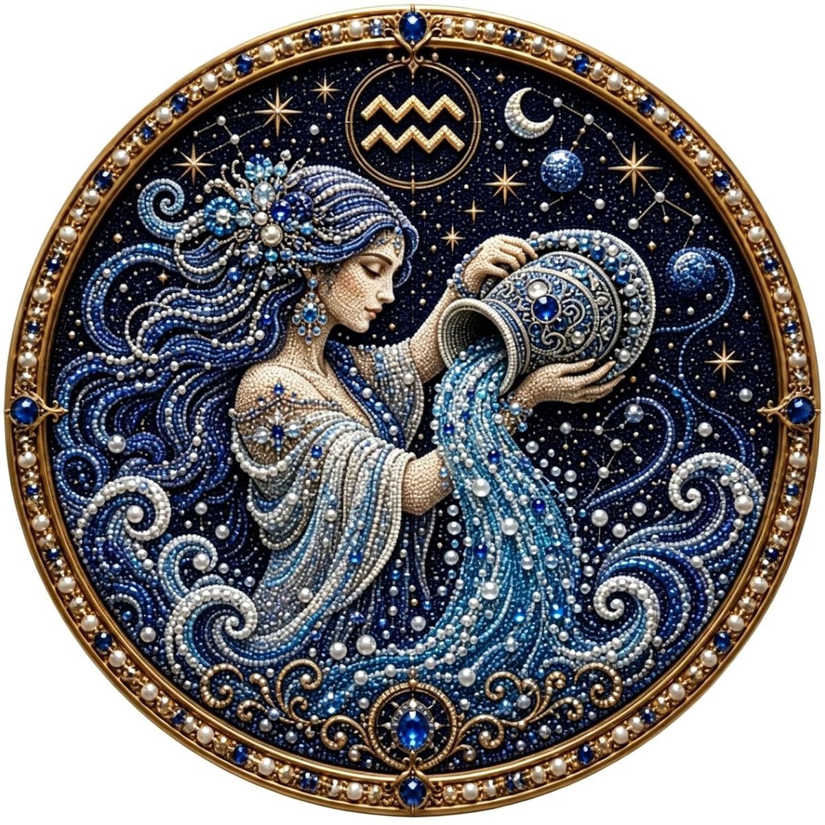 Casalora® Waterman Sterrenbeeld Parel Diamond Painting – DIY 3D Parel Kunstwerk – Ronde Astrologie Decoratie op Canvas – Creatieve Hobby voor Volwassenen – Sterrenbeeld Wanddecoratie – 20 × 20 cm