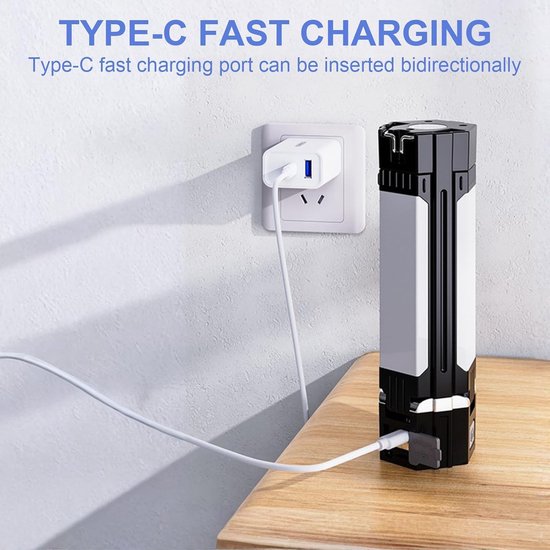 Kampeerlamp - Campinglamp - Tentlamp - Noodlamp - 3000 mAh - Noodlamp bij Stroomuitval - Inklapbare hangende - Powerbank - Noodlamp voor Thuis - Multifunctioneel - Lamp - Kampeerlamp - IPX45 - 90° draaibare zijlamp, sterke magneet aan de onderkant — afbeelding 5