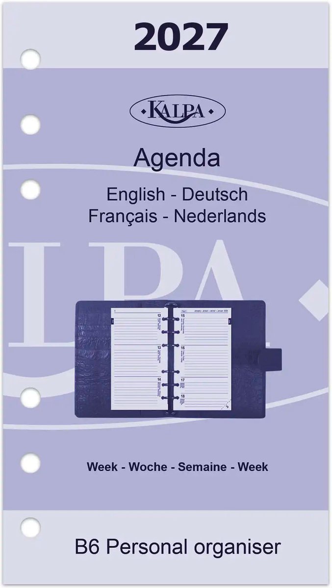 Kalpa 6316-27 170 x 95 mm Personal Bindmiddelenagenda Vulling Jaardoos 1 Week per 2 Paginas EN DE FR NL 2027