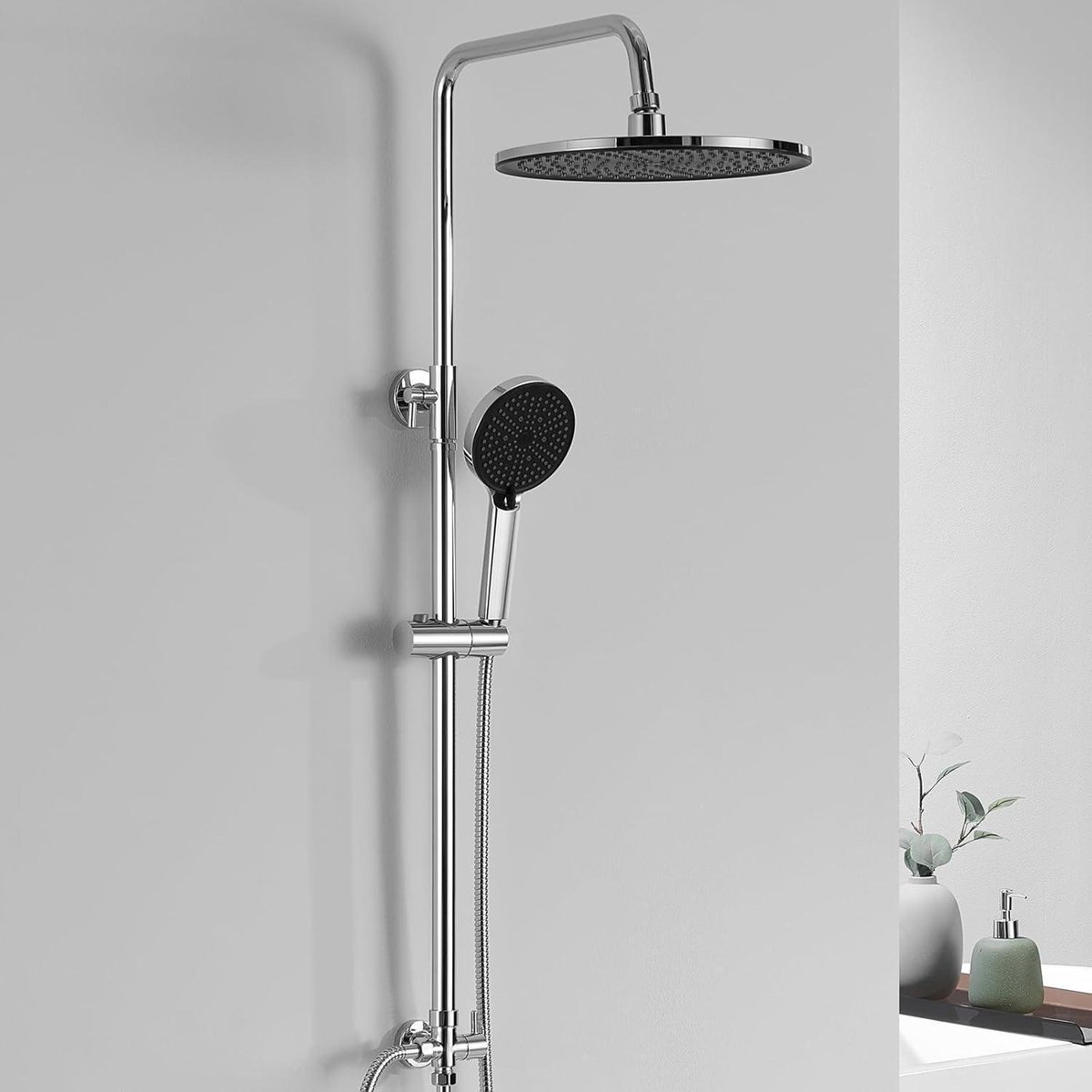 Auralum Max Regendoucheset Zonder Kraan - Douchesysteem - met Verstelbare Stang - Ø 25 cm Ronde Hoofddouche & Handdouche 4 Standen - Chroom