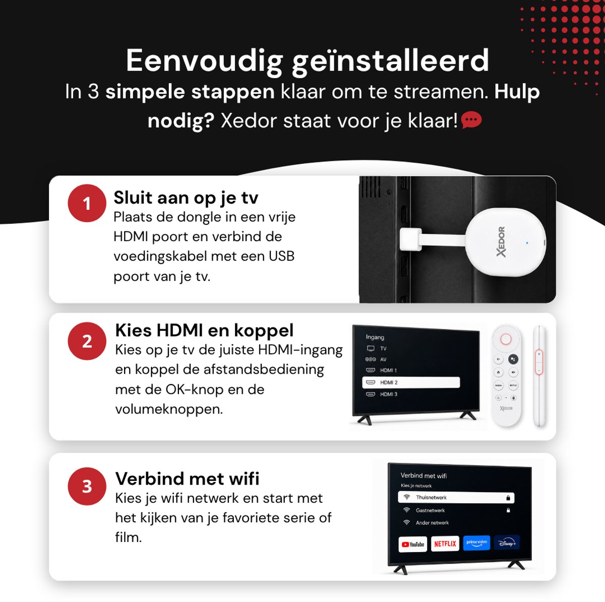 Xedor® Streamr - Android TV Box - 4K TV Stick - Streaming Box - TV Dongle - 16GB - WiFi 6 - Android 12 - Netflix, YouTube, Prime Video, Disney+ & Videoland - Wit — cadeau in Elektronica - foto 5
