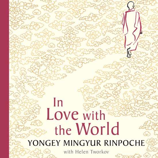 Livre 'In Love with the World' avec une illustration d'une figure en robe sur fond de nuages dorés.