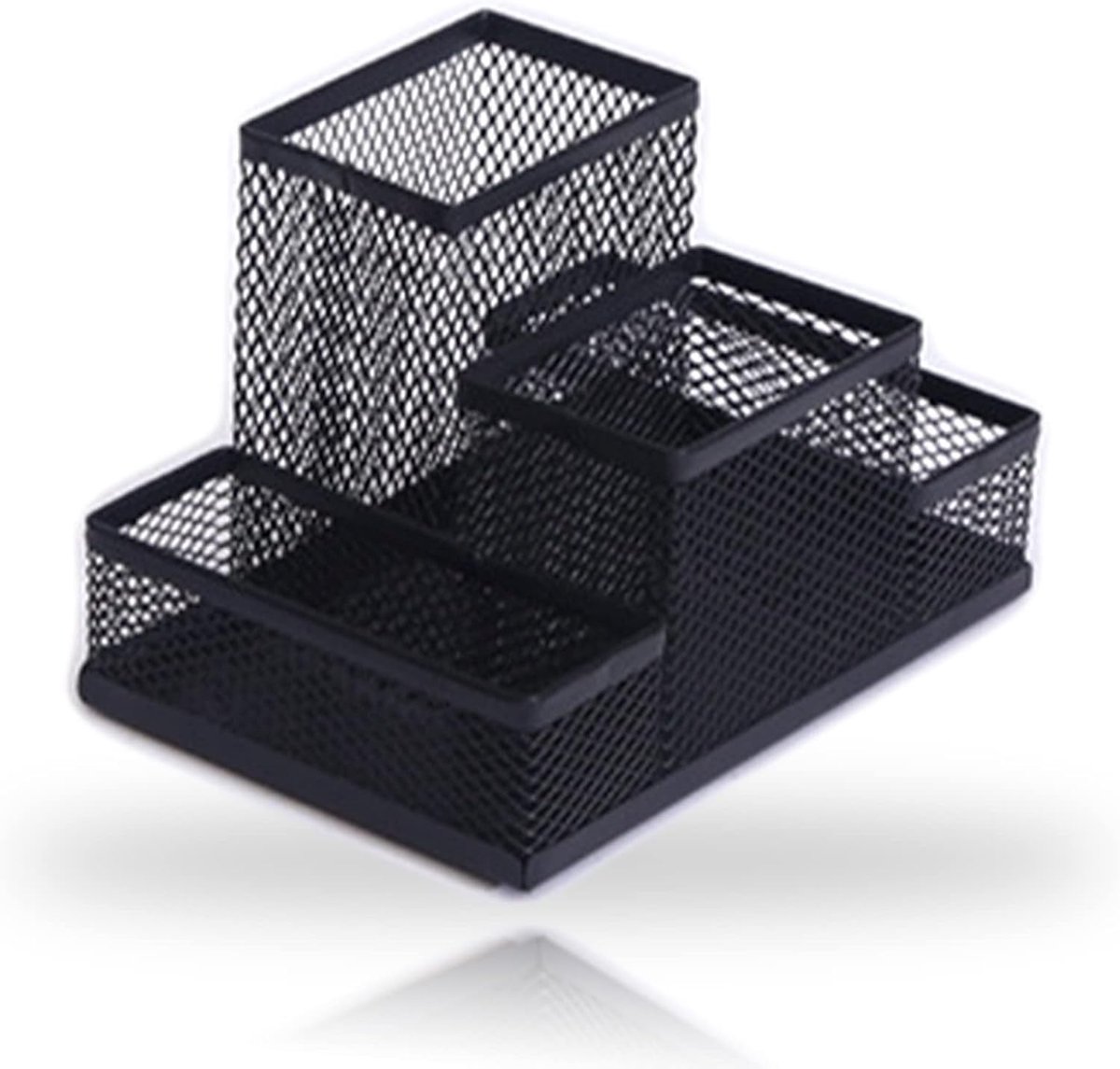 Bureau-organizer - Gaas Bureau Organizer - Pennenhouder - Metalen Tafelorganizer - Met 4 Vakken en Schuiflade - Voor Kantoor, Thuis en School – 15,4x10,3x9,8 cm