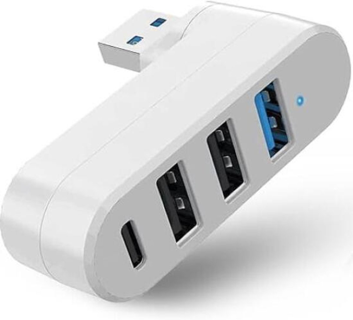 USB C Hub - 1 Stuk - USB Splitter - USB Verlenger - 180° Draaibaar - 4-Poorts USB Hub - Docking Station Laptop - USB Switch - Met 3 USB-Poorten En 1 USB-C-Voedings-/Datapoort - Draagbaar - Geschikt Voor Laptops En Auto's - Wit