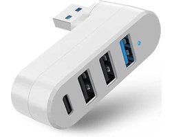 USB C Hub - 1 Stuk - USB Splitter - USB Verlenger - 180° Draaibaar - 4-Poorts USB Hub - Docking Station Laptop - USB Switch - Met 3 USB-Poorten En 1 USB-C-Voedings-/Datapoort - Draagbaar - Geschikt Voor Laptops En Auto's - Wit