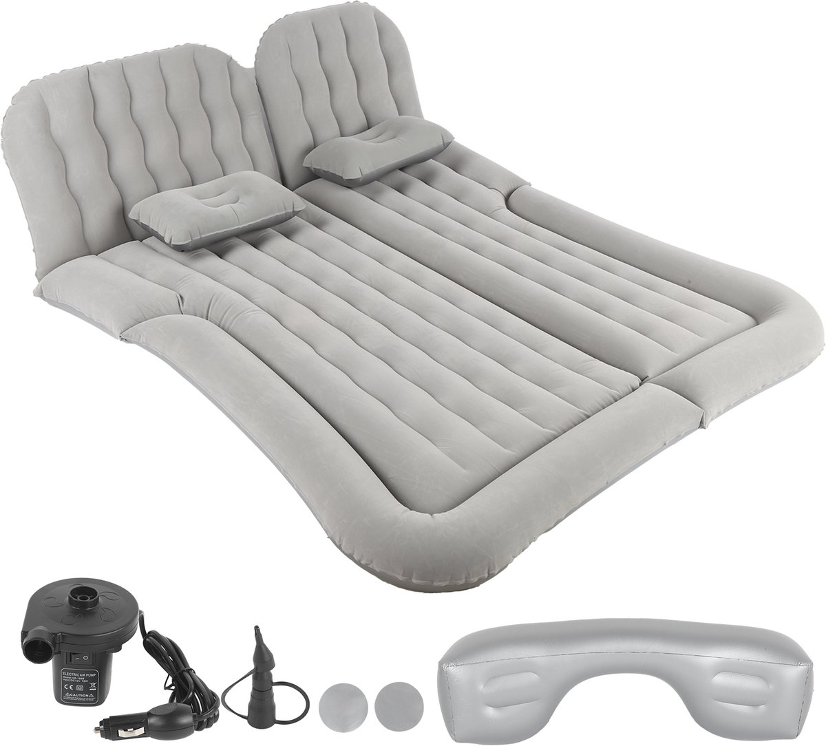 Auto luchtbed - multifunctioneel - achterbank - 2 persoons - opblaasbaar bed - luchtmatras - reizen - vakantie - kamperen - bed - matras - 12V - Grijs - 250 kg draagvermogen