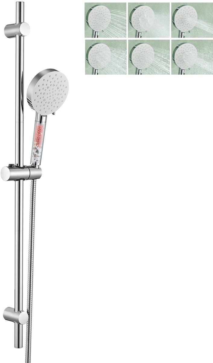 Auralum Max 50% Waterbesparende Glijstang Doucheset - 90 cm Complete Glijstangset - Douchekop Ø 12 cm - Inclusief Filter - 6 Standen Handdouche - Universele Aansluiting - Chroom&Wit