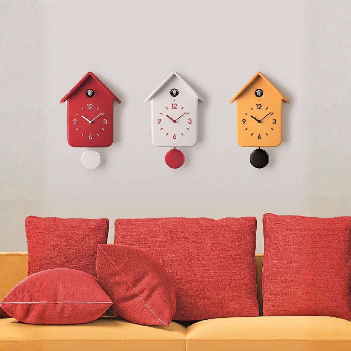 Lìon® Koekoek Klok - Minimalistische Koekoeksklok - Koekoeksklok Modern - Rood - 25cm x 12cm x 39cm