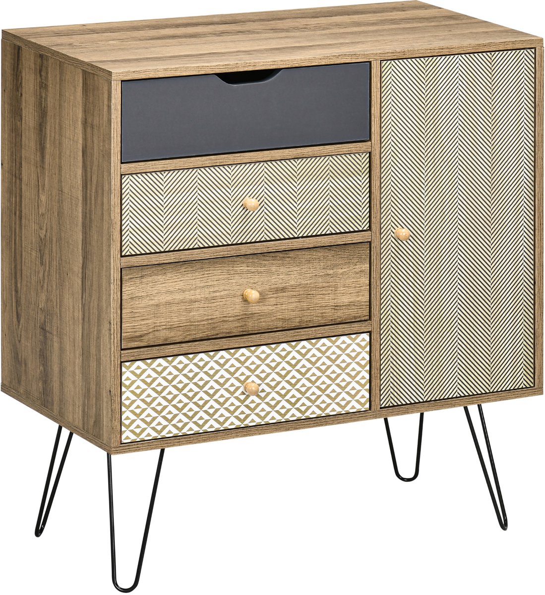 Opbergkast - ladekast - dressoir - 4 laden - 79 x 39 x 86 cm - bruin - 1 kast - poten met haarspelden - Boheemse stijl