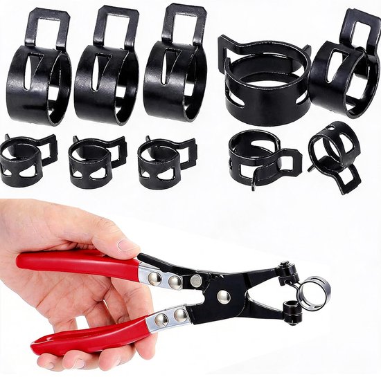Slangklemmen Set - Veerklemmen 300-delig - 10 Maten van 5-18 mm - 360° Gelijkmatige Klemming - 65MN Verenstaal met Dacromet-Coating - Inclusief Klemtang - Voor Auto, Brandstof-, Water- en Vacuümslangen — afbeelding 2