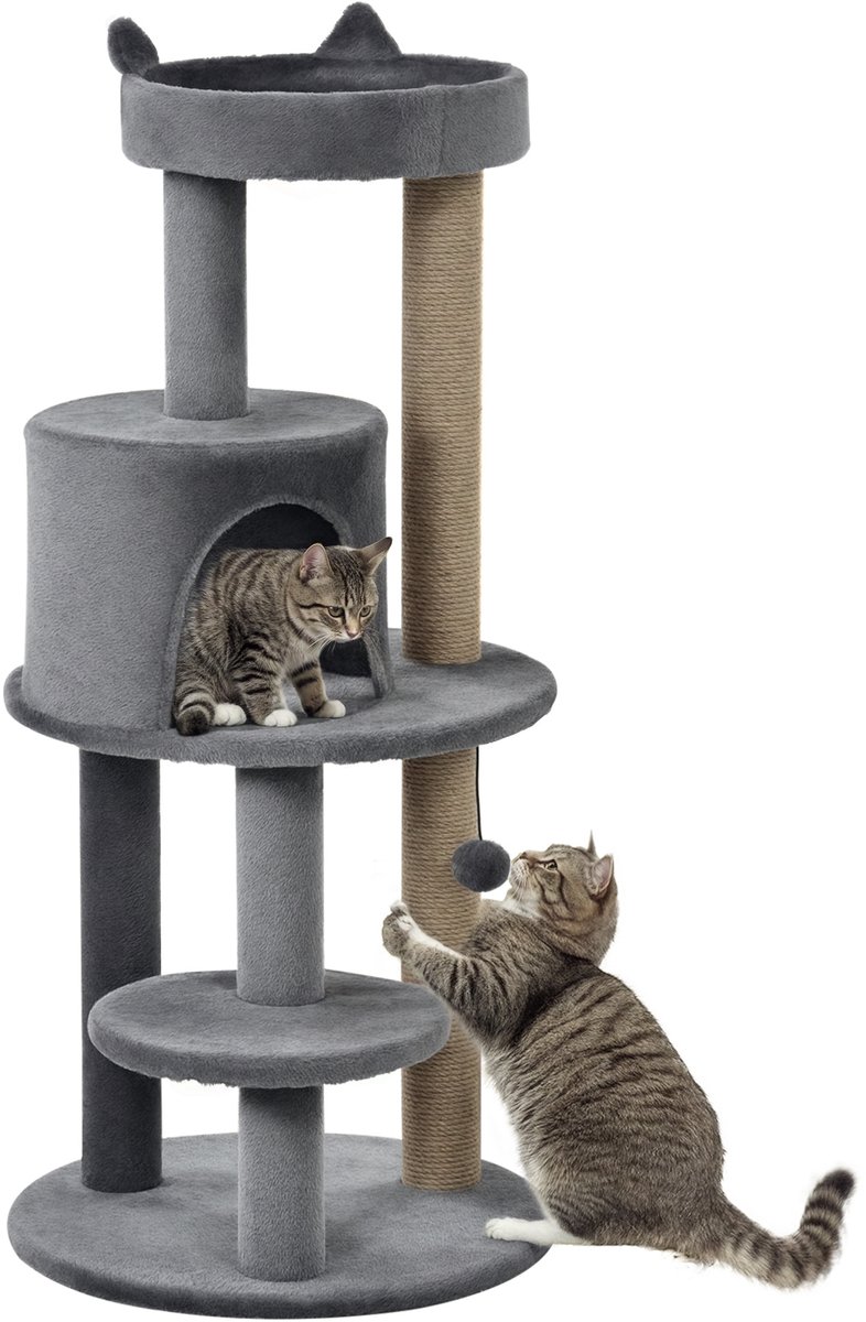 PawHut-Kattenkrabpaal-Hout-48x48x104cm-Grijs