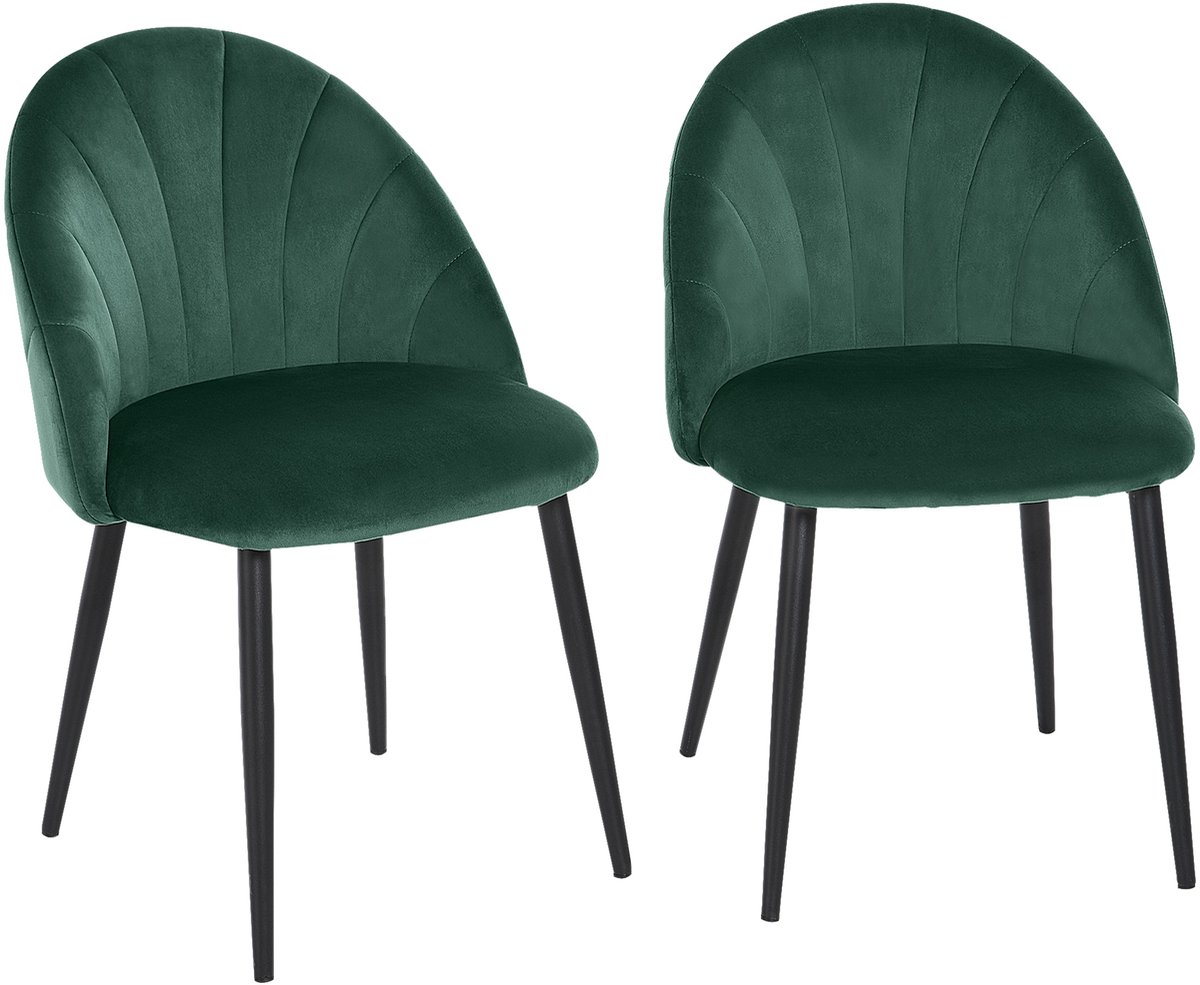 TEKROA® Eetkamerstoel - et van 2 eetkamerstoelen/keukenstoelen - bekleed met fluweel -met groene metalen poten - 52L x 54B x 79H cm