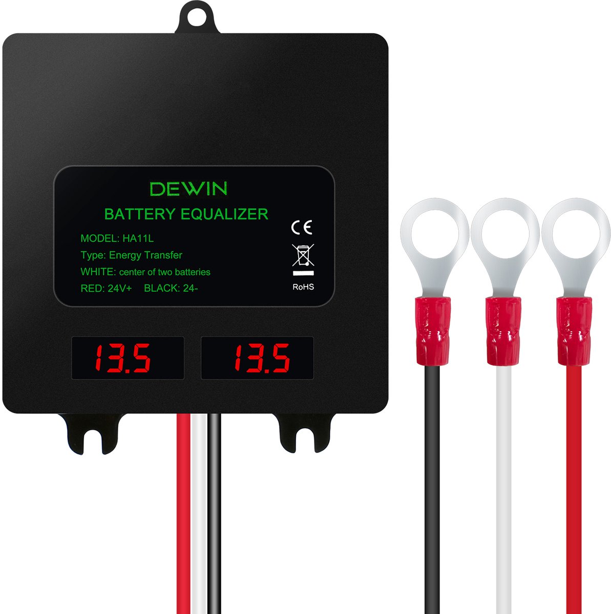 DEWIN 24 V accu-equalizer met digitaal display - voor 2x 12 V accu - IP67