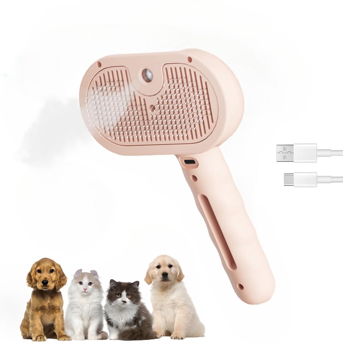 casalora Sprayborstel voor huisdieren - katten nevelkam - stoomborstel voor huisdieren - ontharingskam voor katten - met zachte nevelspray - geschikt voor katten en honden - vermindert statische elektriciteit en losvliegende haren - roze