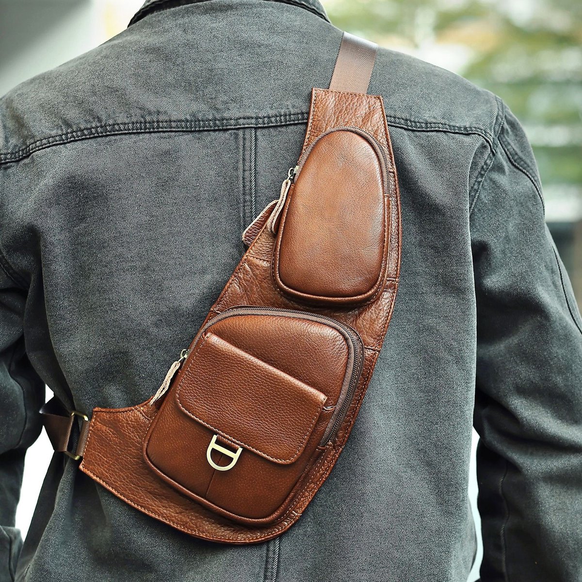 Leren borsttas voor heren - Retro schoudertas, crossbody sling tas voor dagelijks gebruik, reizen en buitenactiviteiten -Bruin