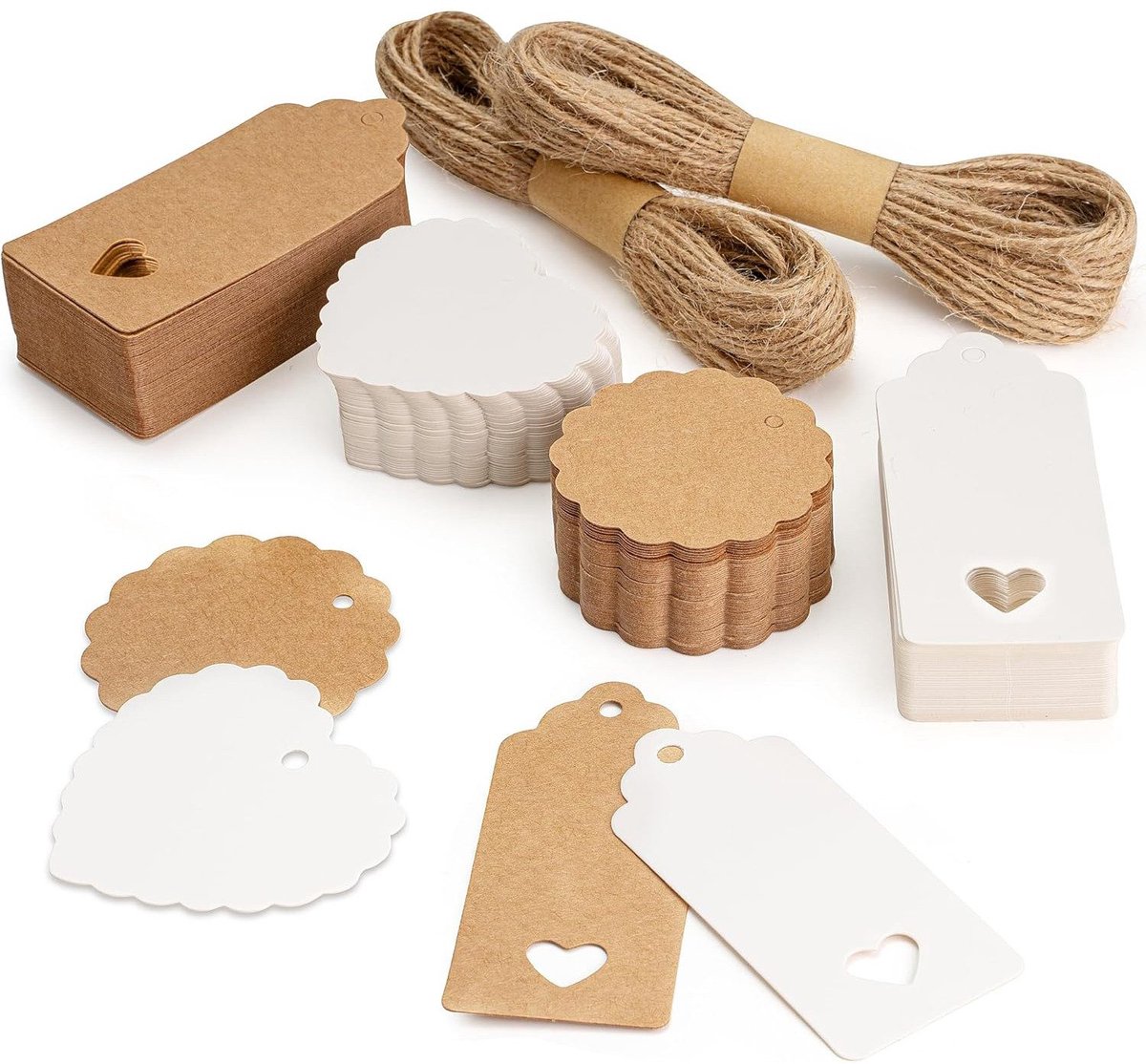 Claoner Labels 200 stuks Hanging sign rechthoekige ronde papieren kaart Halloween Kerstmis Thanksgiving handmatige labels met 30 meter jute touw papier