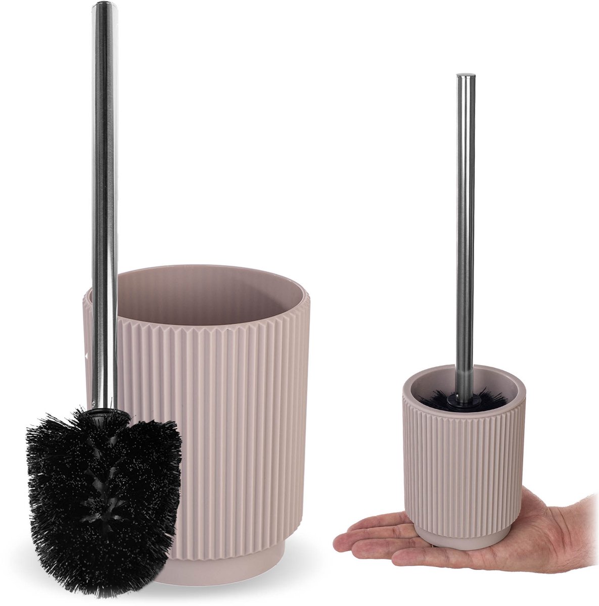 KADAX toiletborstel met houder van polyresin, toiletborstel met lange kunststof steel, moderne toiletborstel met houder, badkameraccessoires (beige)