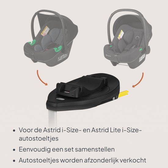 Autostoelbasis voor Lionelo Astrid i-Size en Astrid Lite i-Size autostoeltjes. Illustratie toont twee autostoeltjes.