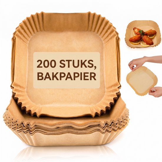 Stapel vierkante bruine bakpapier bakjes, 200 stuks.