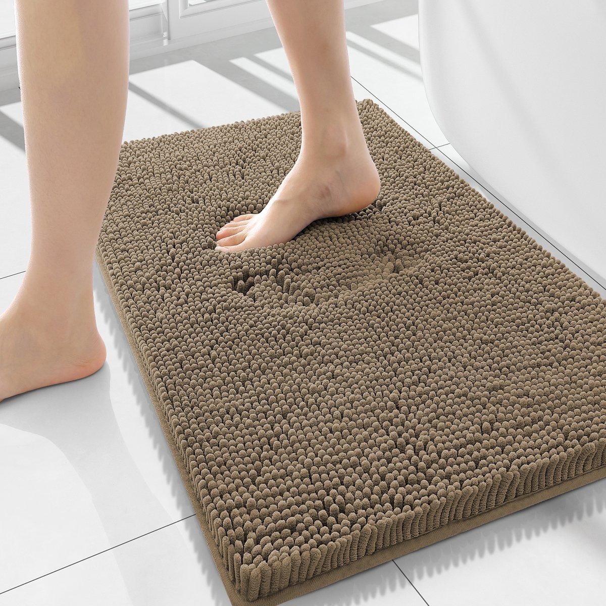 Olanly Badmat Antislip – Chenille Douchemat – Badmat Badkamer – Kameel – 51X150cm
