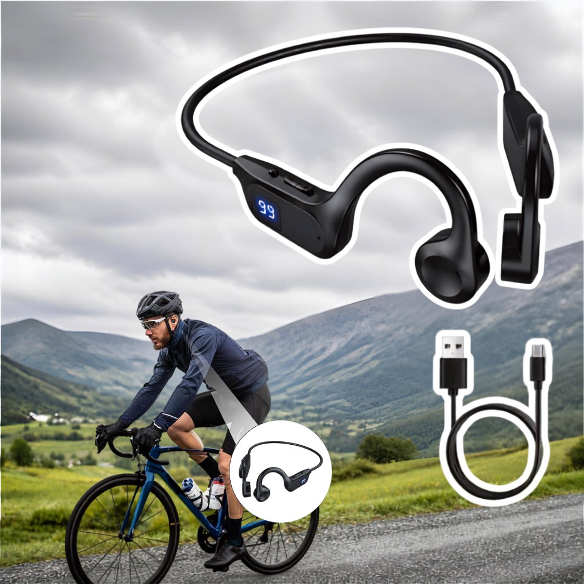 Zavio® Bone Conduction Headphone - Koptelefoon - Sport Oordopjes - Weerbestendig
