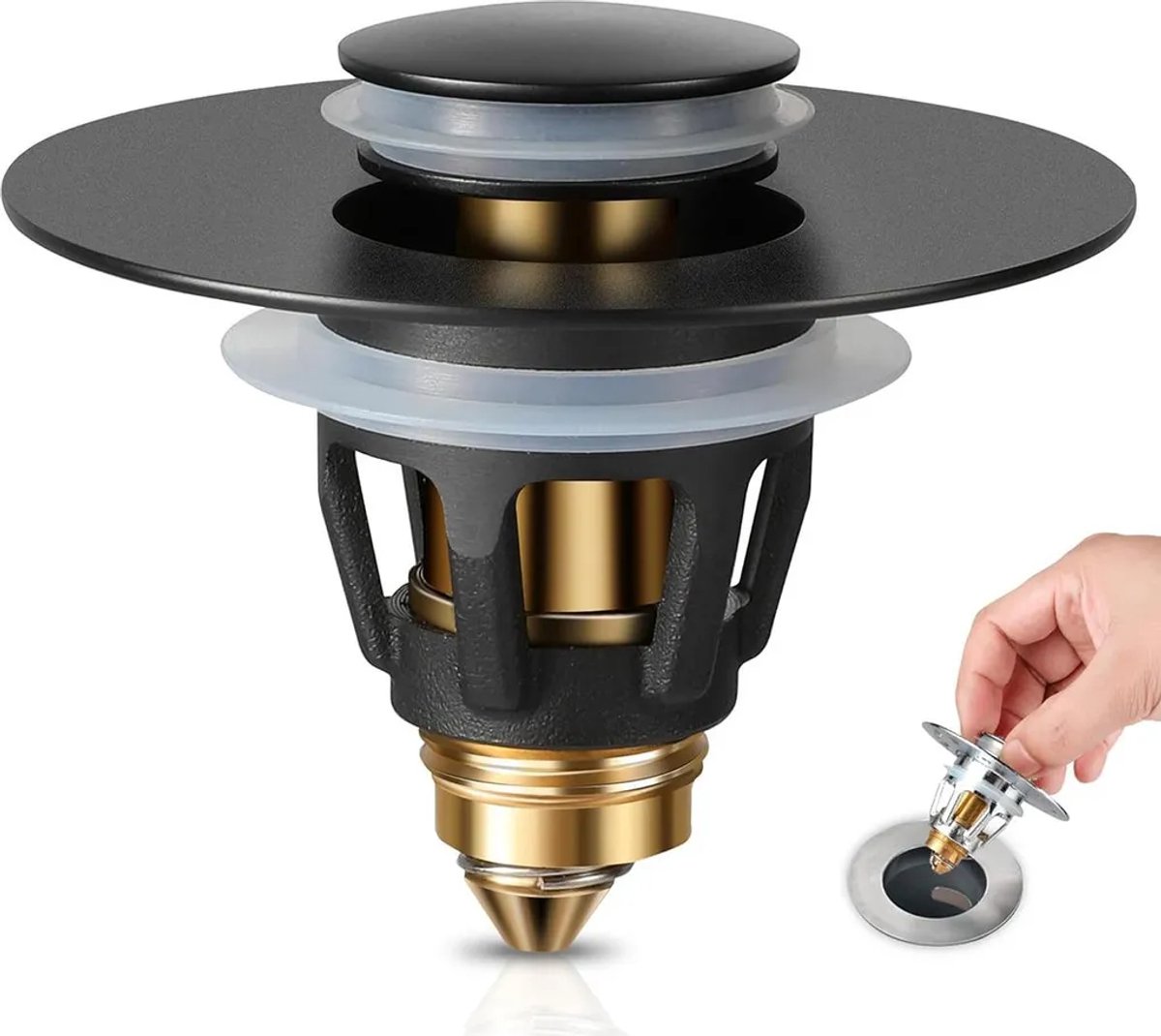 Universele gootsteenstop, pop-up afvoerfilter (1 stuk, zwart)
