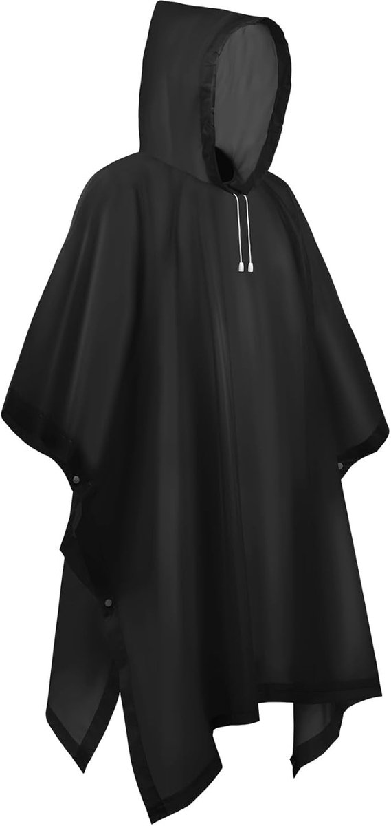 Regenponcho Volwassenen Waterdicht – Herbruikbare Regenjas Poncho met Capuchon – Lichtgewicht EVA – Unisex Regen Poncho voor Dames en Heren – One Size – Festival | Wandelen | Fietsen & Reizen – Zwart