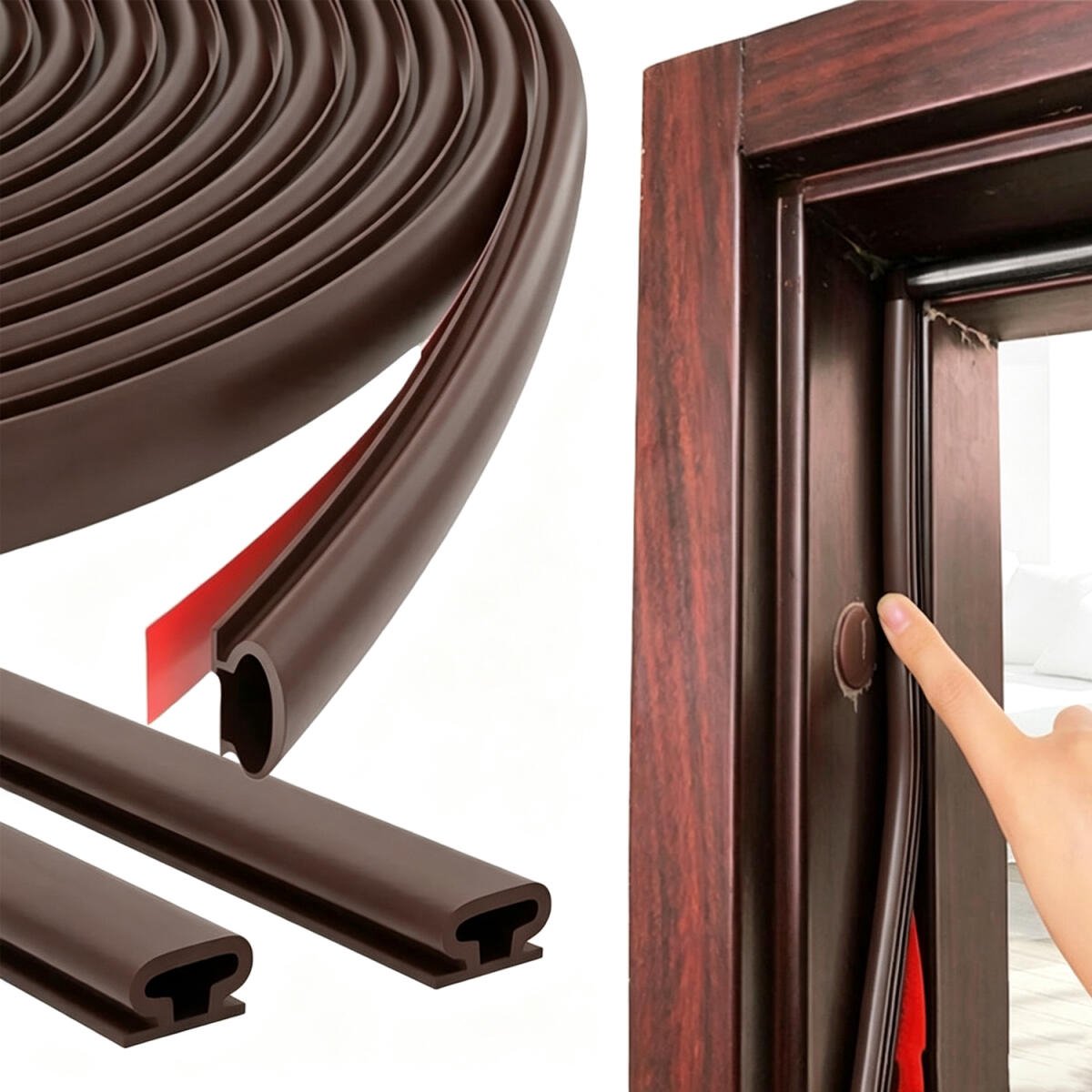 Deur- en raamafdichtingsstrips met lijm - Deurkozijn tochtstopper - Deurafdichting - Zelfklevend rubber - D-vormige deurkozijnopening - Raamrubbers - Rubber Door Sealing - 6m - Zelfklevende Deurafdichtingsstrip - bruin