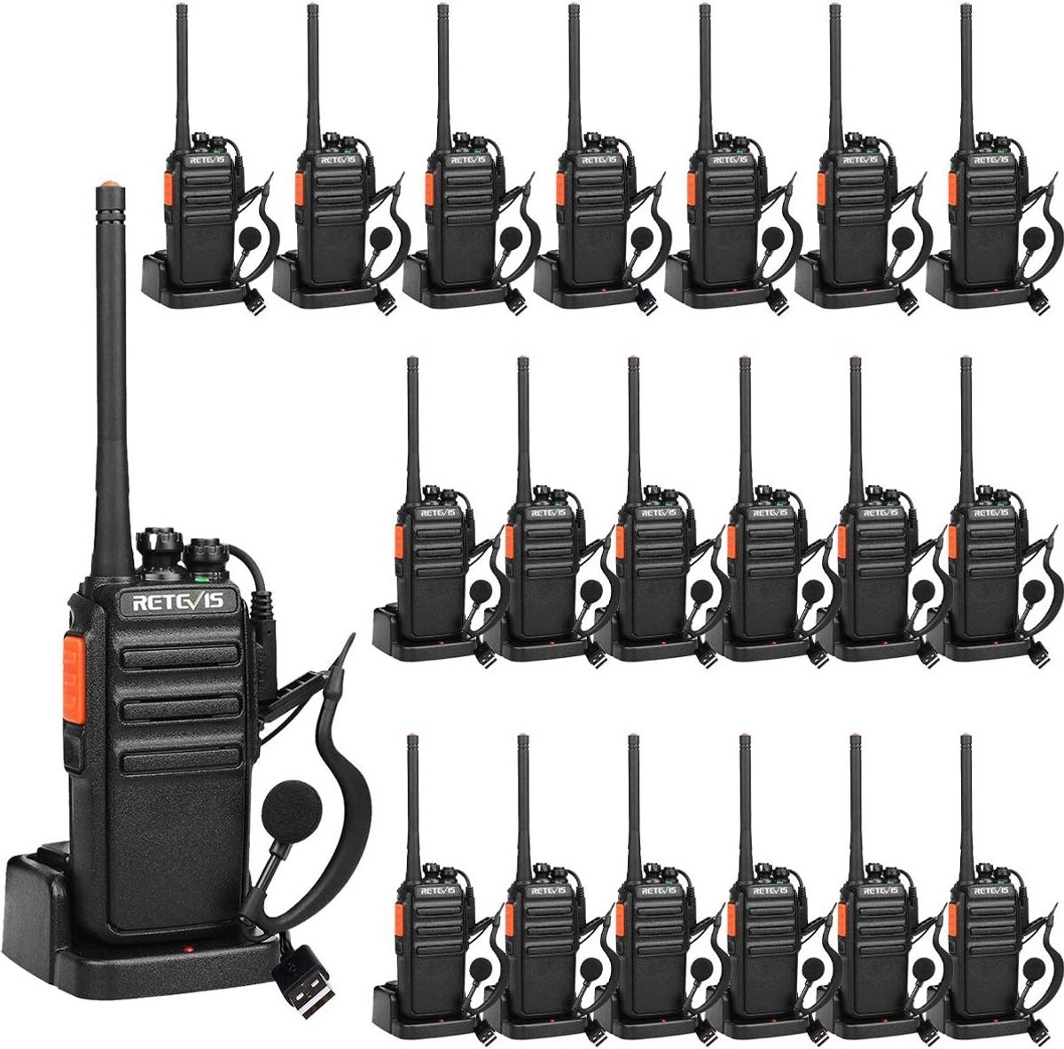 Retevis RT24 Portofoon-Licentievrije PMR446-16-kanaals-Walkie Talkie met USB-oplader en Oortelefoon -1100 mAh-Professionele Portofoon - voor Scholen - evenementen - bouwplaatsen