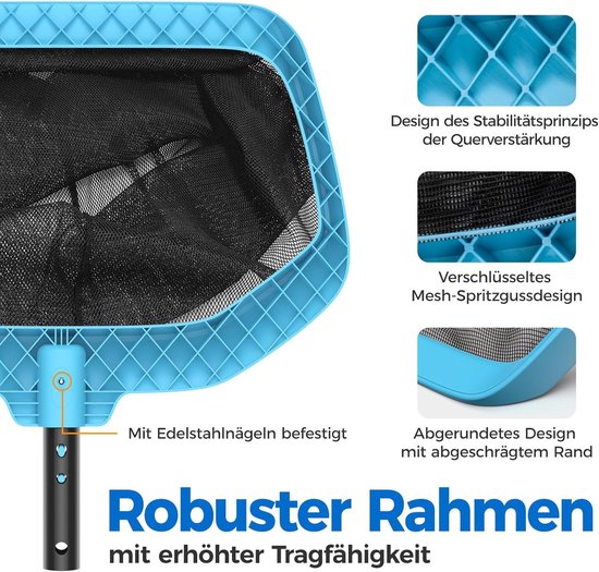 Bodemschepnet voor zwembad - Blauw - 34 cm diepte - Versterkt kunststof frame - Voor zwembadreiniging — afbeelding 4